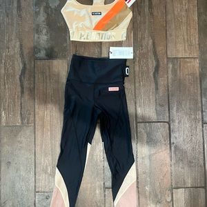 NWT P.E Nation sports bra and leggings set black/nude